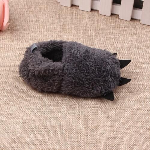 Bear Paw Plush Baby Slippers Toddler Baby Home Shoes Plush Sandals Soft Sole Faux Fur Flats Prewalker Slippers with Elastic