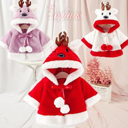 Kids Baby Christmas Santa Claus Cosplay Costumes Winter Elk Cloak Fancy Dress with Hat Christmas Girls Coat 3colors free shipp