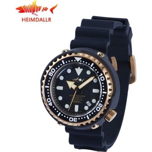 HEIMDALLR Tuna Mens Diver Watch 1000M Diving Golden Plated Black PVD Coated Case NH35A Automatic Watches Men Mechanical Watch
