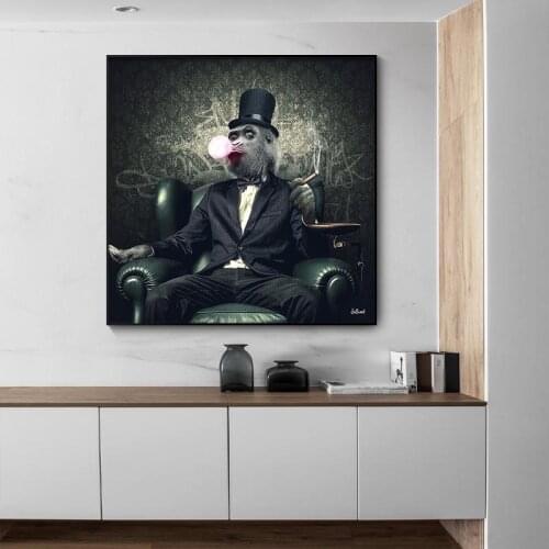 Monkey In Suit Canvas Painting Poster and Monkey Smoking A Cigar Prints Painting Wall Pictures for Living Room Home Decorations