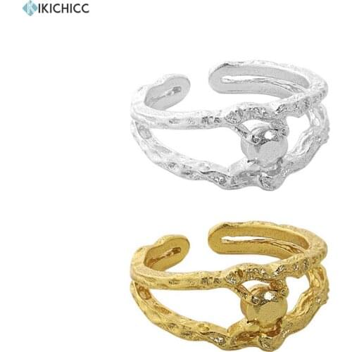 KIKICHICC 925 Sterling Silver Gold Plain Irregular Geometric Resizable Adjustable Rings Women Luxury Rock Punk Jewelry Round