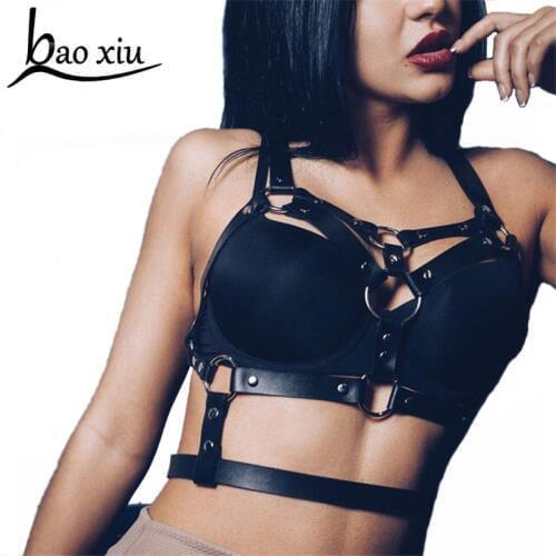 Hot Punk New Street Sexy Halter Adjustable Leather Harness Bra harajuku gothic Bondage Suspenders Waist Belt Straps Accessories