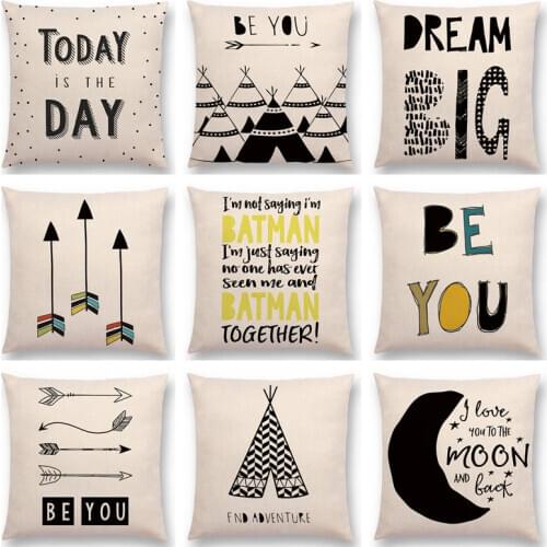 Cute Animals Warm Words Letter Elephant Penguin Whale Tent Tribal Arrow Cactus Big Dream Colorful Cushion Cover Pillow Case