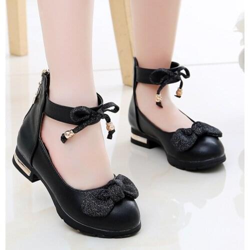 Fashion Bow Children Dresses Leather Shoes Princess School Shoes For Children Spring Little Girls 3 4 5 6 7 8 9 10 11 12YearsOld