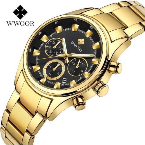 WWOOR Mens Watch Luminous Hands Working Sub-dials Chronograph Date Waterproof Analog Quartz Wristwatch relogio masculino