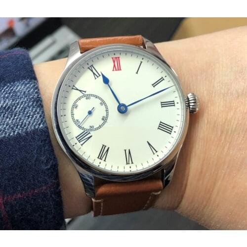 Sapphire crystal or Mineral glass 44mm no logo Enamel White dial Asian 6498 17 jewels movement Mens Mechanical watches 7-21