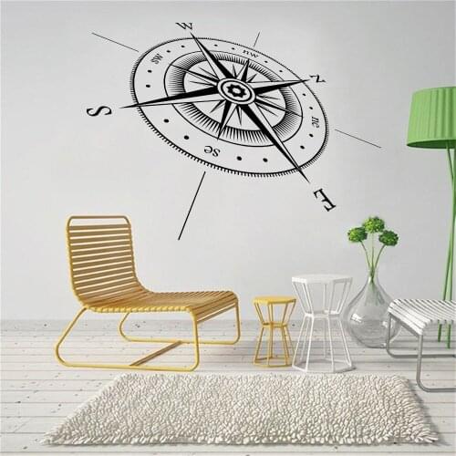 Compass Wall Sticker Vinyl Compass North South East West Points Wall Decal Vinyl Wall Art Mural Direction Design Decor