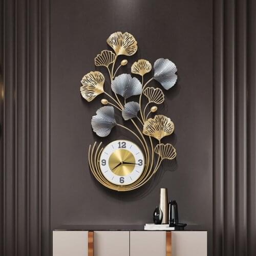 New Chinese style ginkgo leaf wall clock living room porch decoration clock home simple art light luxury mute wall watch