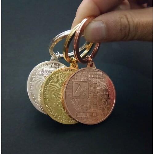 2021 Newest Bitcoin Keychain Gold silver color Music Band Keyring Pendant Women and Men Jewelry Collection Gift