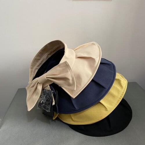 2021 New 8-Color Women Sun Hat Summer Bowknot Sweet and Breathable Wide-Brimmed Beach Cotton And Linen Anti-Ultraviolet Sun Hat