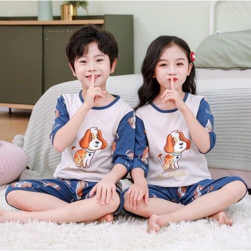 New Teens Clothes Children Clothing Sets Big Kids Pajamas Sets Girls Boys Cotton Sleepwear Half-sleeve Pyjamas Kids Home Clothes
