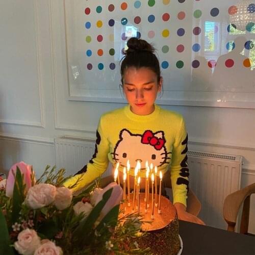 2021 new autumn womens wear Europe and America Kitty Cat letter jacquard short knitted sweater for women thickened sweater