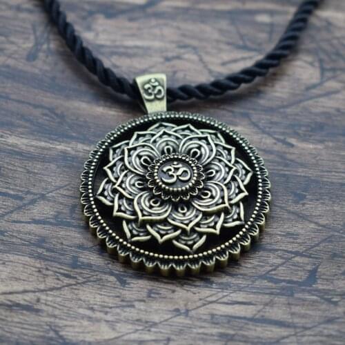 Om Lotus Mandala Pendant Necklace Amulet Religious