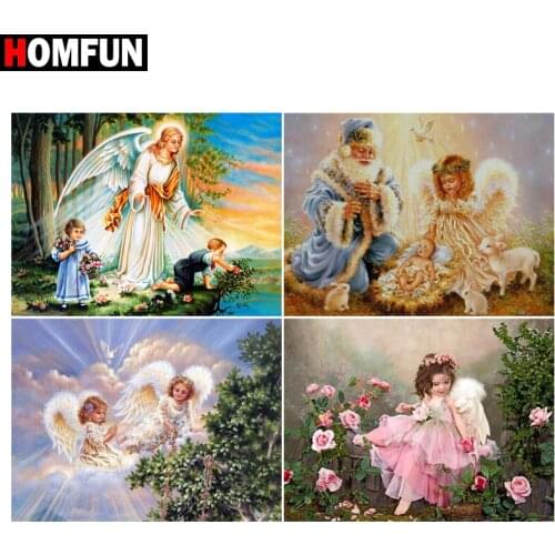 HOMFUN Full diamond Painting "Angel girl flower" Resin Drill Embroidery 5D Diy Diamond Painting Handmade Cross Stitch gift