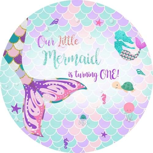 Cartoon Little Mermaid Birthday Party Kids Photography Backdrop Purple Shell Scales Backgrounds for Photo Studio Banner
