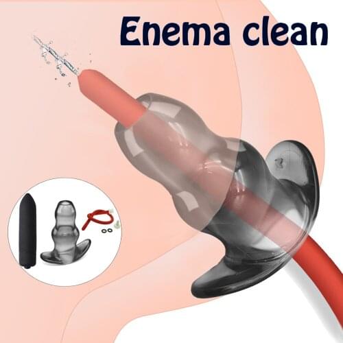 Silicone Enema Cleaner Hollow Anal Plugs Dildo Butt Plug Anal Dilator Vaginal Speculum Prostate Massage Vibrator Couple Sex Toys