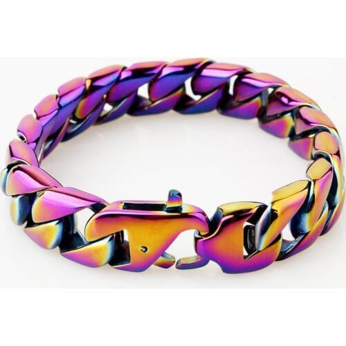 High Quality Mens Bracelet Jewelry 21cm Stainless Steel Dubai MultiColor Heavy Chunky Link Chain Bracelets & Bangles