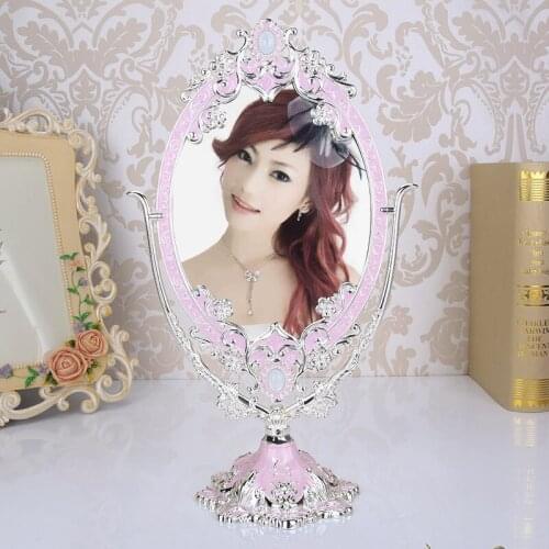 Bedroom Large Classical European Desktop Makeup Mirror Double-sided Retro Beauty Salon Metal Princess Desktop Rotating Mirror