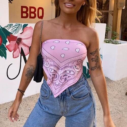 Women Wrapped T-Shirts Strapless Backless Top Casual No-Sleeve Printed Summer Sexy Cropped Party Clothes