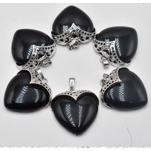 Fashion good quality natural black Obsidian Heart Pendant womens for jewelry making 6pcs/lot Wholesale free shipping