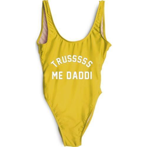 Women summer style TRUSSSSS ME DADDI bodysuit Open low back beachwear one piece suits swimwear bathing suit Jumpsuits Rompers