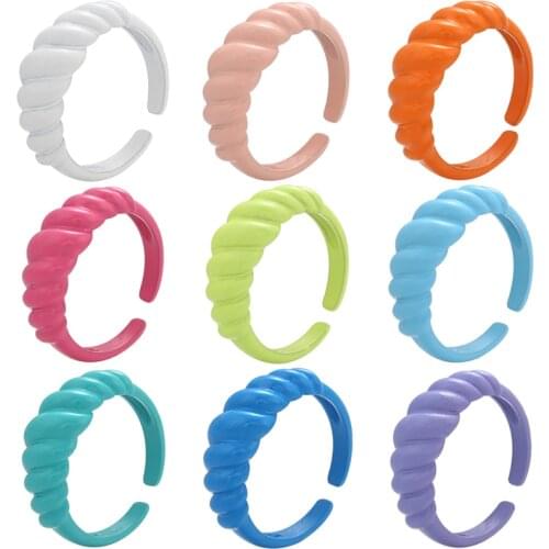 ZHUKOU Trendy Hand-painted Candy Color Dripping Oil Twisted rope Rings for Women Multicolor Irregular Open Rings Jewelry VJ234