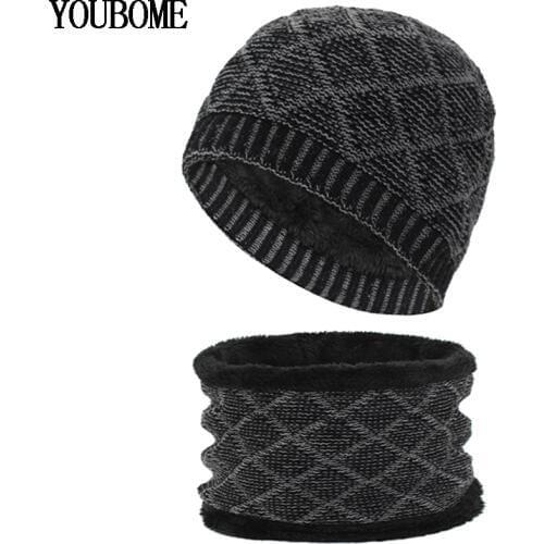 YOUBOME Winter Knitted Hat Man Scarf Skullies Beanies Male Women Winter Hats For Men Warm Mask Wool Thick Scarves Cap Beanie Hat
