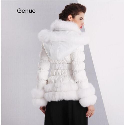 Winter Jacket Women Furry Faux Fur Collar White Duck Down Abrigos Mujer Windproof Hooded Coat New Outwear Femme