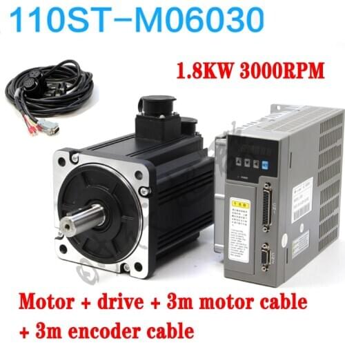 1 Set New Servo System Kit 6N.M 1.8KW 3000RPM 110ST AC Servo Motor 110ST-M06030 + Matched Servo Driver