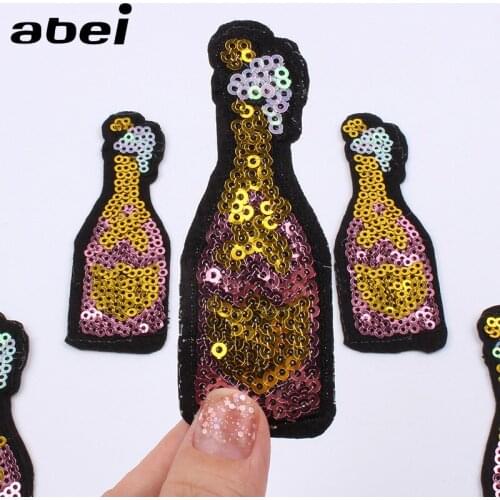 10PCS Sequined Patch Cartoon Drinks Stickers for Jeans Bagpack Shoes DIY Embroidery Appliques Iron On Sew Jeans Patch Material