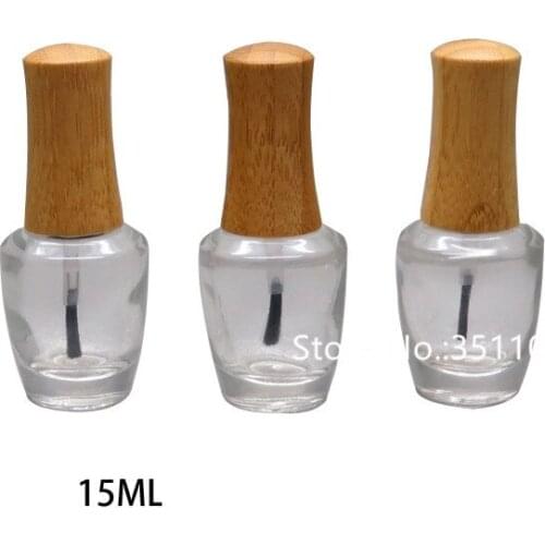 20pcs 15ml Empty Clear Transparent Glass Nail Polish Bottle Bamboo Lid Cap DIY Cosmetic Liquid Nail Art Container Makeup Tool