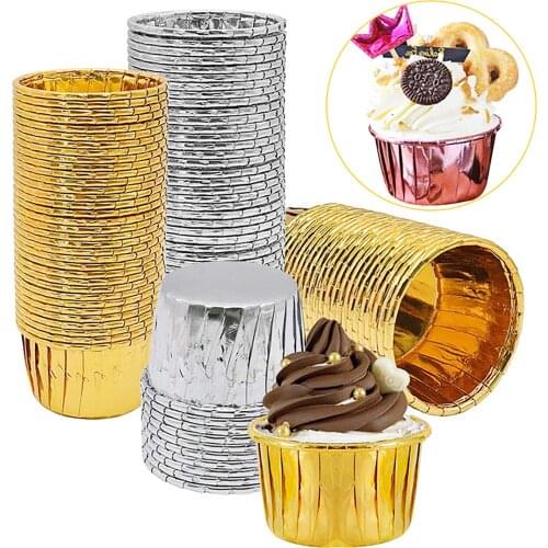 50Pcs Aluminum Foil Cupcake Cups Mini Blue Baking Cake Cups Tip Pan Ramekin Holder Baking Cup Party Individual Muffin Containers