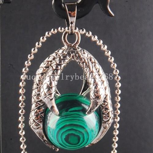 Free Shipping Women Fashion Jewelry Beautiful Malachite Dragon Claw Ball Round Pendant Bead with Chain C3847