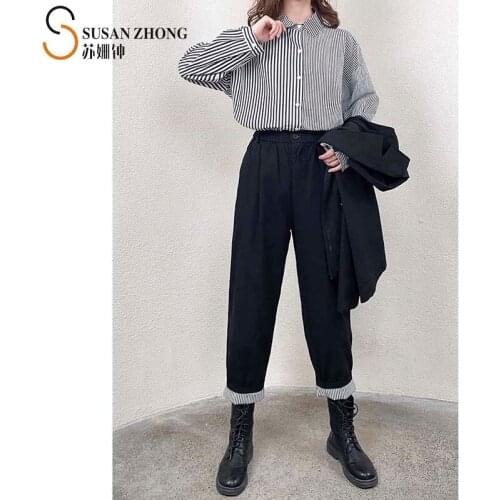 Women Shirts Female Blouse Lady Top 2021 Spring Natural Normcore Casual Stripe Print Cotton Turn-Down Collar Drop Shoulder Pleat