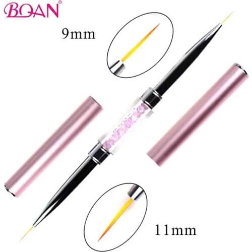 BQAN 9mm/11mm Double Head Crystal Handle Nail Brush Liner Drawing Brush Painting Pen Gel Polish Crystal Nail Art Manicure Tool
