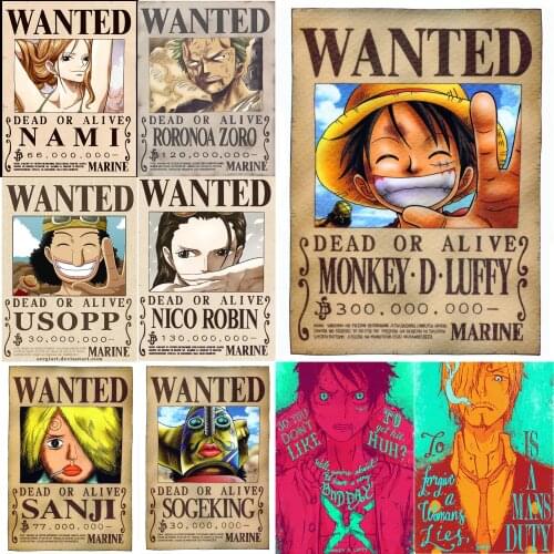 One piece Posters Luffy Wanted Wall Stickers White Coated Paper High Definition Home Decoration Home art brand AN2