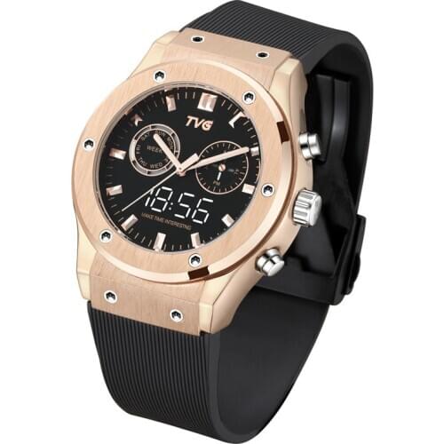 Men watches Waterproof dual display quartz watch stainless steel case LED digital real small dial luxury men clock TVG KM901