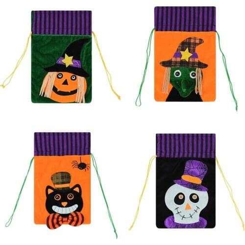 1P Halloween Theme Flannel Candy Handbag Grimace Pumpkin Black Cat Skull Print Kid Gift Package For Masquerade Decor Dessert Bag