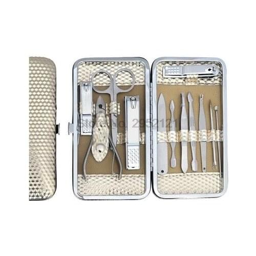By dhl or ems 100sets Nail Clipper Stainless steel Eyebrow Scissors Ear-pick Cuticle Pusher Acne Needle Nail File 12pcs/set new