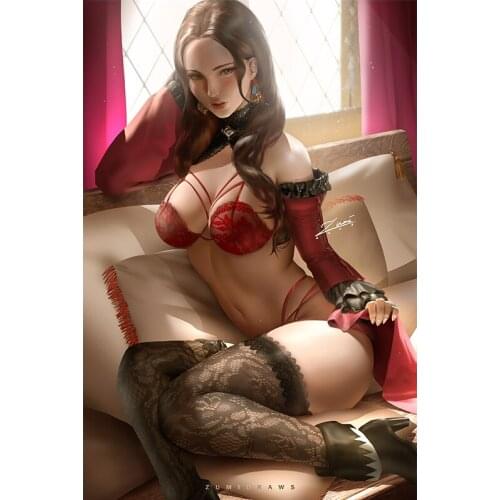 Cartoon Sexy Woman Red Dress Girl Posters and Prints Custom Anime Game Wall Art Pictures Canvas Painting for Bedroom Decoration