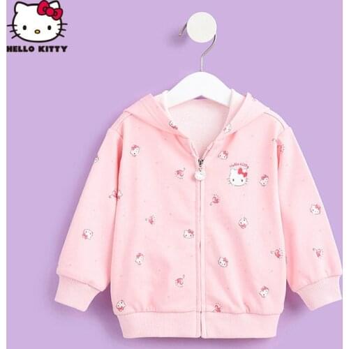 Hello Kitty Girls Hooded Jacket 2021 Spring and Autumn New Childrens Baby Knitted Foreign-style Hooded Jacket