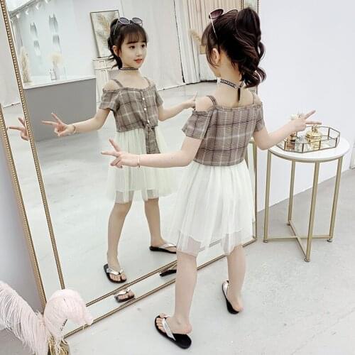 2021 Summer New Checkered Childrens Dress For Girls Suspender Gauze Dress Fashion Little Girls Princess Dresses 4-12 Years Old