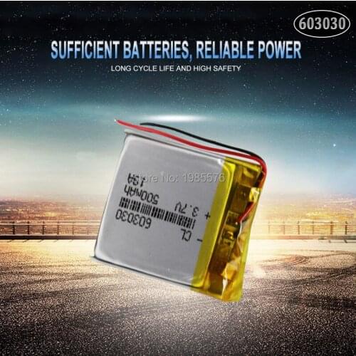 3.7V 500mAh 603030 Lithium Polymer Li-Po li ion Rechargeable Battery For toys speaker Tachograph MP3 MP4 GPS Bluetooth Lipo cell