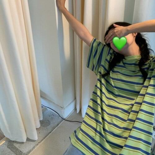 Fashion Cute Striped T Shirt Boyfriend Clothes Summer Gothic Loose Funny Tees Girls Korean Oversize High Street T Shirt Female