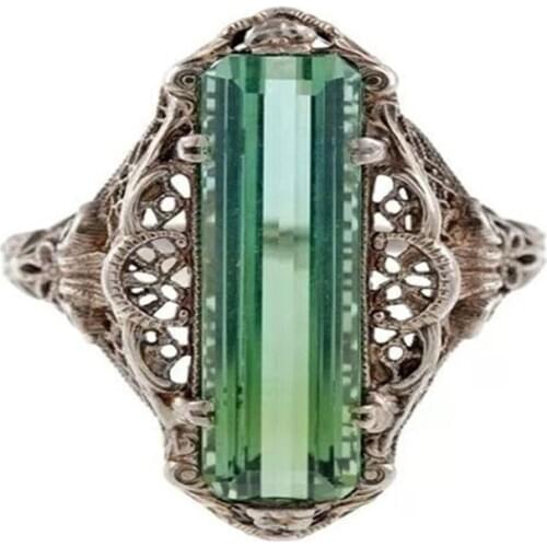 Fashion Rectangular Green Stone Knuckle Ring for women Alloy geometric hollow Jewelry Rings For Women Men Party Gifts Z3J395