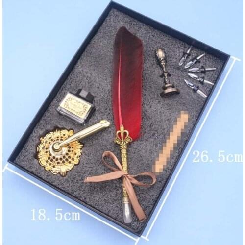 Natural goose feather dipped in water fountain pen calligraphy luxury gift box set feather calligraphy set