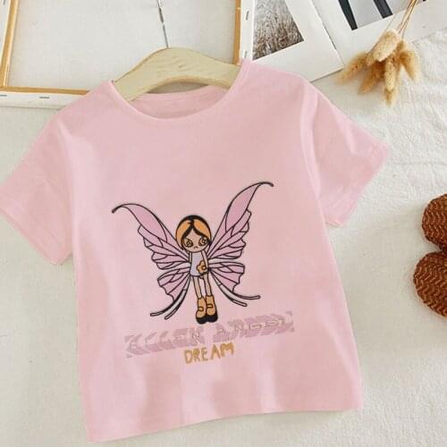 2021 New Fashion Summer Cute Children Clothing For Kids Girl Short Sleeve Print Butterfly Angel Dream T Shirts Tops Baby Clothes