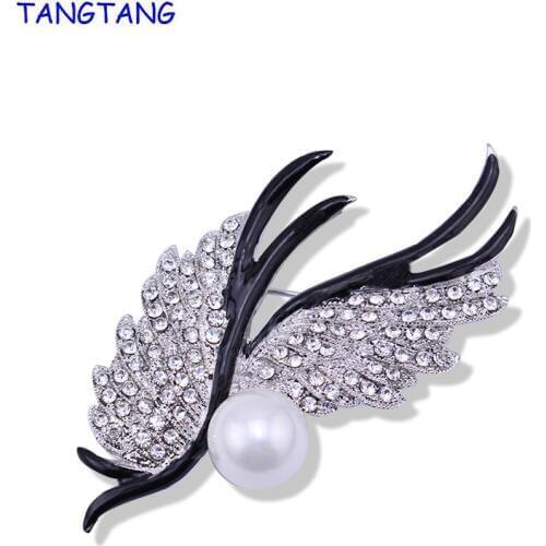 New High-end Classic Flying Feather Brooch Rhinestone Paving Simulated Pearl Handmade Enamel Elegant Women Tasteful Item: BH8182