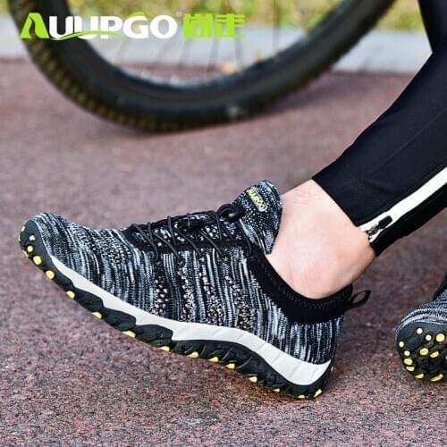 Original AUUPGO Weave Upper Mens Cycling Shoes Women Wading Shoes with Hole Sole Non Locking Bicycle Mountain Bike Shoes Size45
