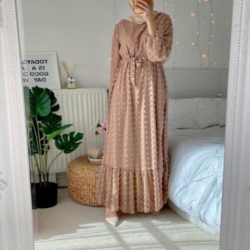 Muslim Dress Women Small Hair Ball Maxi Long Dress for Women Fall 2021O Neck Full Sleeve Muslim Dubai Turkey Oman Arabic Clothes